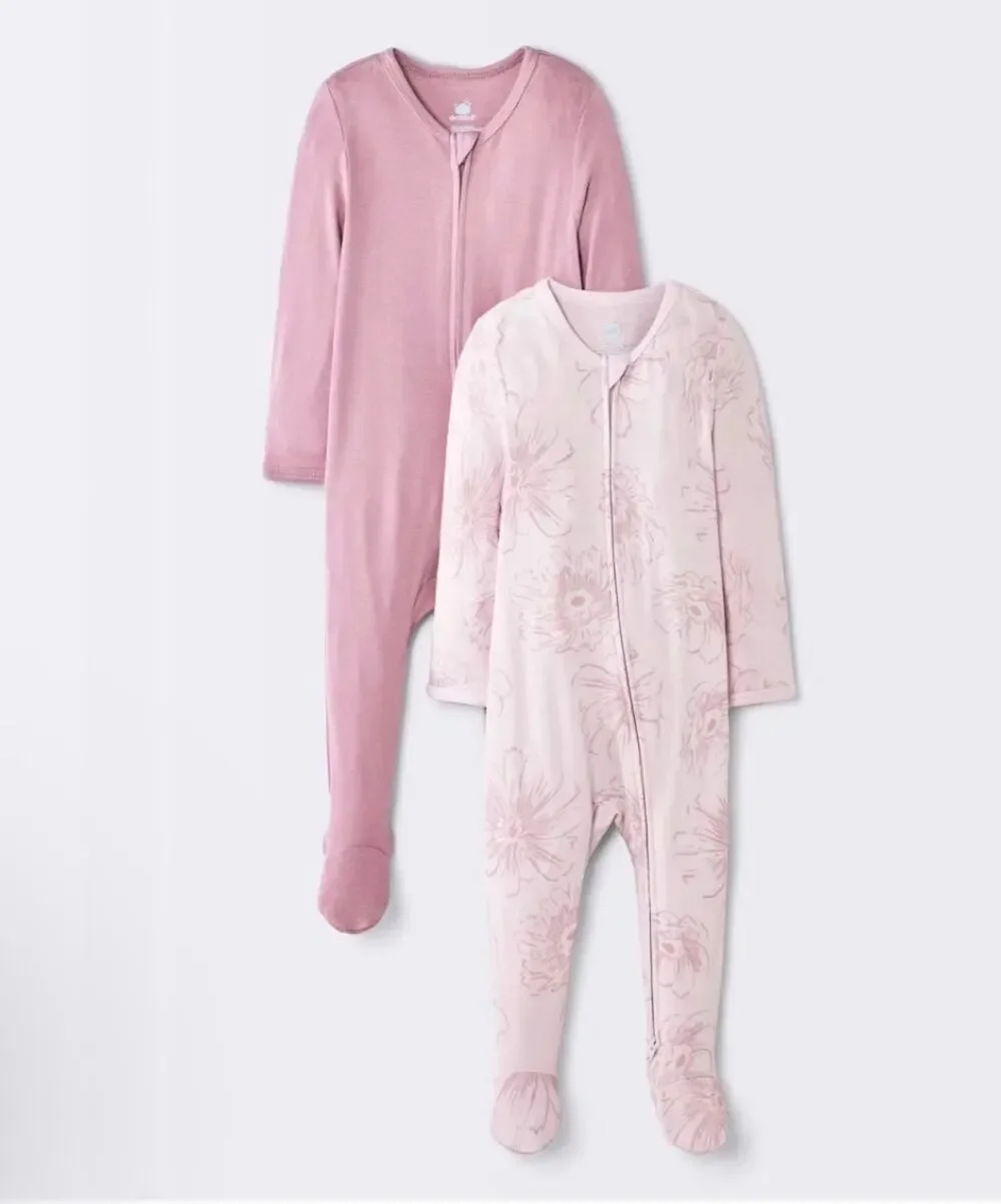 Cloud Island Baby 2pk Floral Soft Modal Blend Long Sleeve Footed Pajamas Stretch
